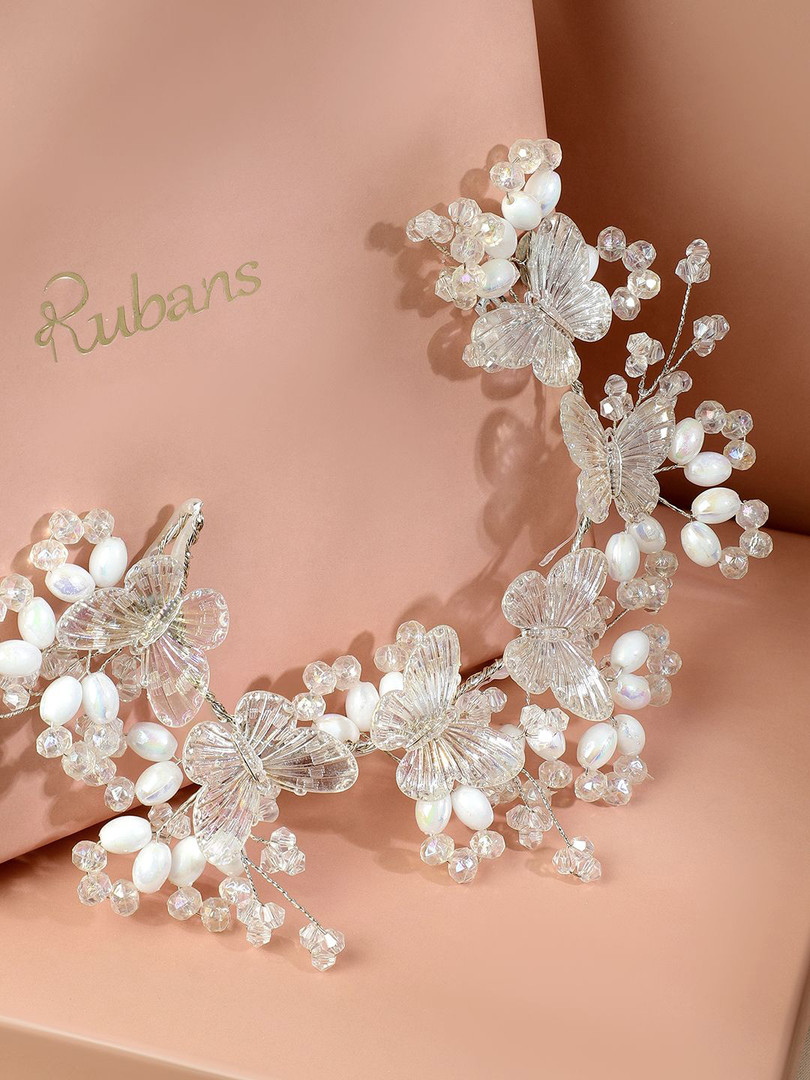 Rubans Transparent Crystal Butterfly Tiara Hair Accessory with Pearls